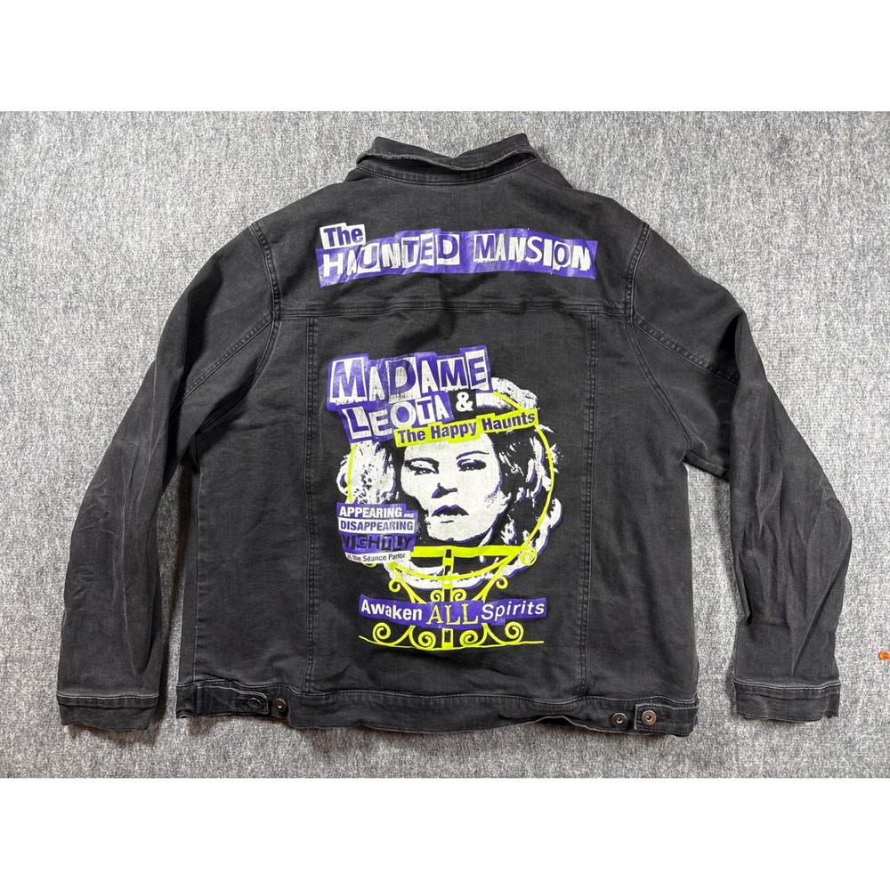 Disney Haunted Mansion Madame Leota Black Denim Jacket Foolish Mortal Mens 1X - Picture 2 of 10